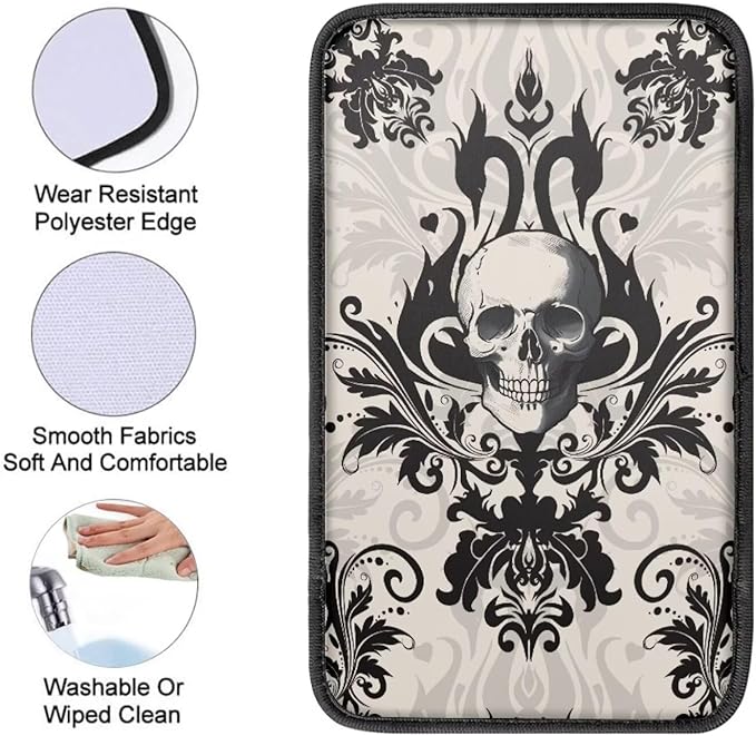 Dreaweet Gothic Skull Center Console Cover Halloween Car Accessories Interior Arm Rest Cover Pad Universal Comfort Car Armrest Storage Box Mat for SUV Truck