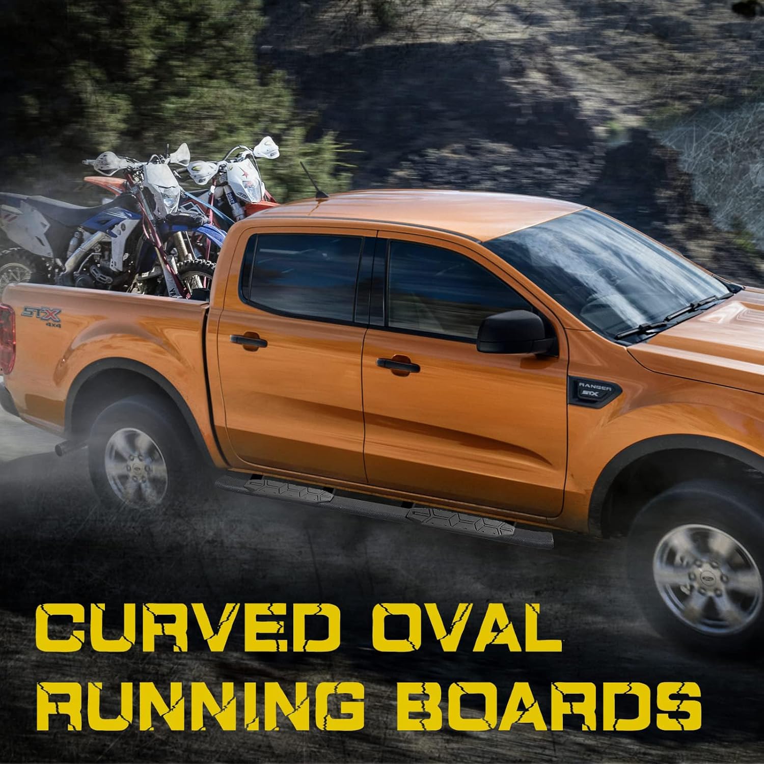 4.3 Inches Oval Tube Bar Running Boards Compatible with 2019-2025 Dodge Ram 1500 Crew Cab New Body Style(Excl. Ram 2500/3500/Classic). Running Boards and Carbon Steel Side Steps Step Bars.