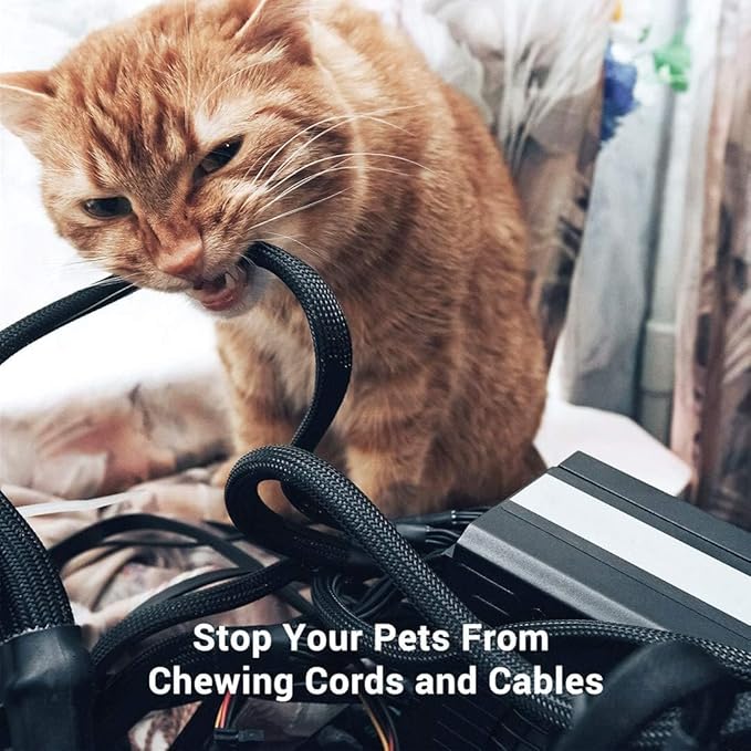 100ft - 1/8 Inch Cable Management Sleeve Protector,Wire Loom PET Expandable Wire Sleeving for Office TV Computer Home Theater Engine Bay Cord Organizer,Protect Cables from Pet Cat Dog Chewing,Black