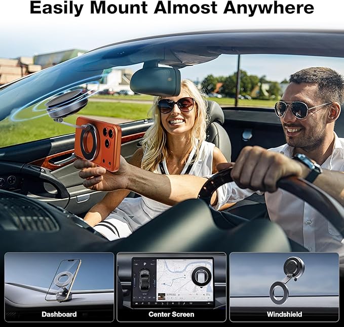 Aerospace Aluminum Magnetic Car Phone Mount for MagSafe [80LBS Vacuum Suction, 3200gf Strong Magnet] 360° Adjustable Car Phone Holder for iPhone 17 16 15 14 13 Pro Max