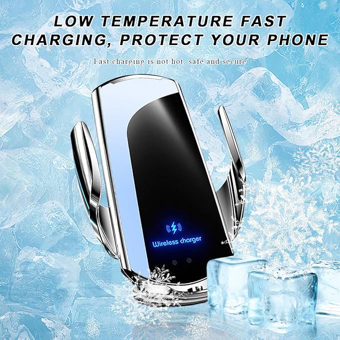 Wireless Car Charger, 15W Fast Charging Air Vent Mount Auto-Clamping Phone Holder, Automotive Electric Induction Charger 360° Rotating Magnetic Vent Mount Bracket for Smartphones (Silver)