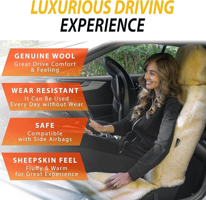 Sheepskin Seat Covers Fuzzy Car Seat Covers Ivory Australian Merino Wool Fluffy Fur Auto Accessories All Season Protection For Your Seats Universal Fits Most Car Suv Airbag Compatible 4- Pack