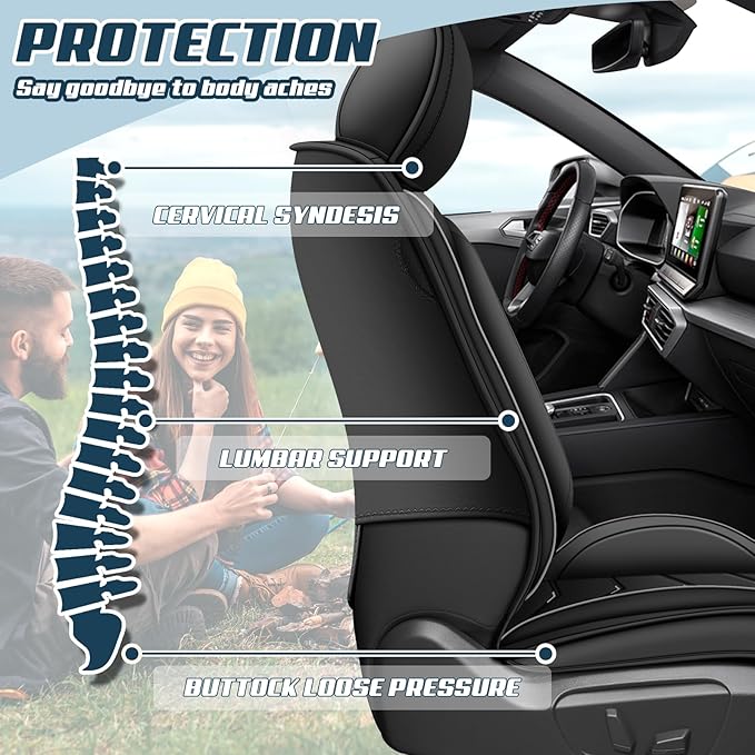 Car Seat Covers for Jeep Grand Cherokee L 2021-2025, Premium Nappa Leather Car Seat Cover, Stylish Sport Seat Covers， Automobile Seat Cover Sets.(Luxury 2 Seats/Pure Black)