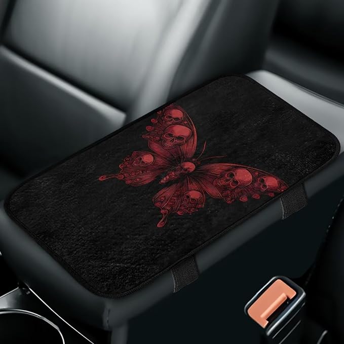 Red Butterfly Car Arm Rest Cushion Pad Full Coverage Warm Car Console Covers Easy Install Cars Center Console Armrest Cover Full Coverage Fit for Most Cars,Vehicles,SUVs