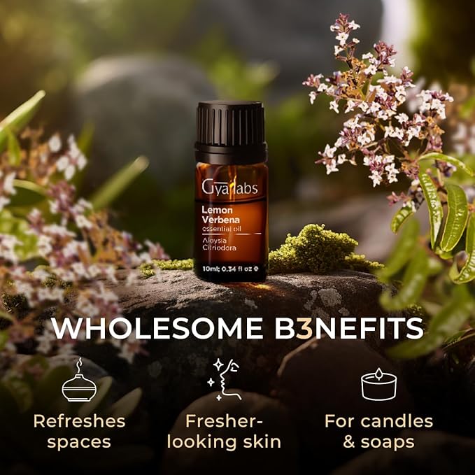 100% Pure Lemon Verbena Essential Oil - 0.34 Fl Oz - Lemon Verbena Oil for Hair, Skin, Diffuser, Aromatherapy & DIY Candle Making Scent