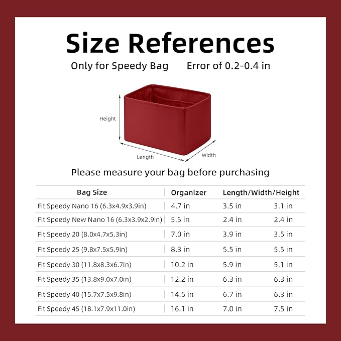 DGAZ Silk Purse Organizer Insert Fits LV Speedy 16/20/25/30/35/40/45 bags，Silky Smooth Bag Organizer，Luxury Handbag & Tote Shaper(Wine Red,SP40)