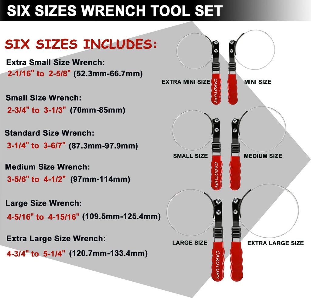 7pcs Oil Filter Wrench Set with Small Oil Funnel for Oil Change, Adjustable Oil Filter Removal Tool 2-1/16"-5-1/4"