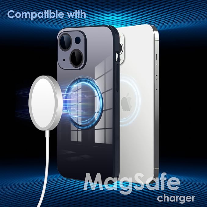 Guppy Compatible with iPhone 15 Case Magnetic, with Full Camera Lens Protector [Compatible with MagSafe] Scratch Resistant Gradient Glass Back Cover Phone Case-Black