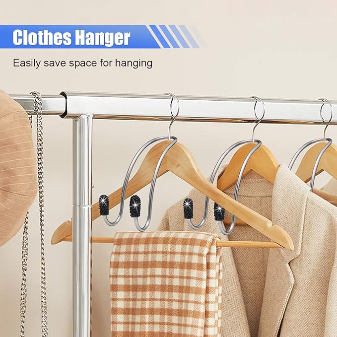 2PCS Car Headrest Hook Hangers, Bling Stainless Steel Car Backseat Holder, Strong Car Headrest Storage Hooks, Universal Car Organizers Accessories for Coats Umbrellas Grocery Handbags (Black)