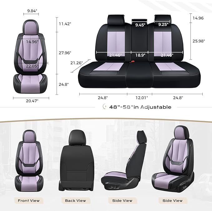 Coverado Seat Covers, Car Seat Covers Full Set, Leather Seat Covers for Cars, Car Seat Protector, Black Car Seat Covers Front Seats and Back Seats Universal Fit for Most Cars Purple