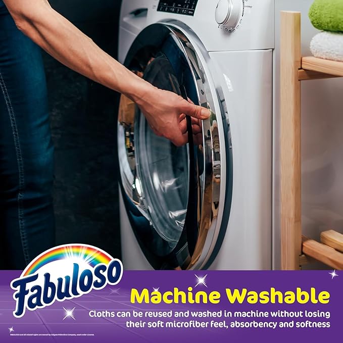 Fabuloso Microfiber Cleaning Cloths for Home & Car, Lint-Free Scratch-Free Rags for Glass, Kitchen & Wood, Reusable Machine Washable, Absorbent for Dusting & Wiping, Rainbow, 13 x 13 in, 24 Ct - 2 Pk