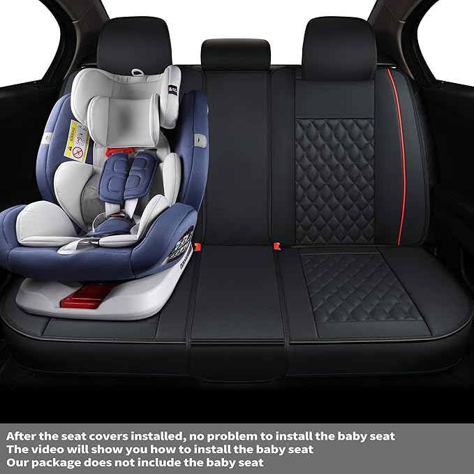 Leatherette Car Back Seat Covers, Universal Fit for Most Cars, SUV, Sedans and Pick-up Trucks, Black/Red