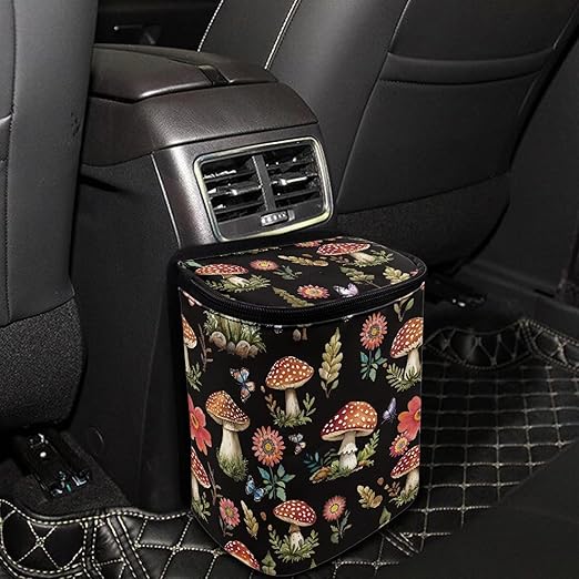 Cute Mushroom Car Trash Can Auto Garbage Bag with Lid Leak-Proof Car Storage Bag Garbage Bag Hanging for Headrest Portable Vehicle Backseat Organizer