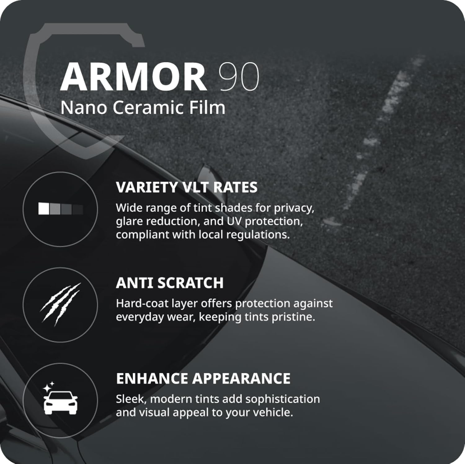 Nano Ceramic Window Tint Film for Cars - 2 Ply Scratch Resistant with Heat Control and UV/IR Rejection (15% VLT, 36inx100ft), OWFCR-10006
