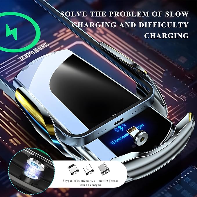 Sun Walker Wireless Car Charger Mount, Electric Induction 15W Fast Charging Bracket Air Vent Phone Holder, Auto-Clamping Wireless Charger Vent Mount Compatible with Most Smartphones (Blue)