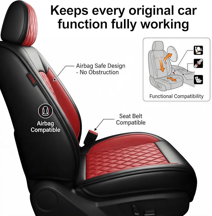 Fit Ioniq Car Seat Covers for Hyundai Ioniq 2017-2026 - Premium Leather, Waterproof, All-Weather, Airbag Compatible, Anti-Slip, Breathable, Easy Install, Seat Protectors, Full Set, Red