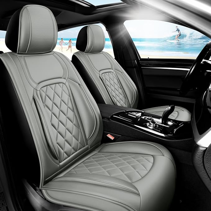 Fit Tucson Car Seat Covers Compatible with Hyundai Tucson 2010-2024 2026, Premium Leather Breathable, Wear Resistant, Airbag Compatible, All-Weather Protection & Full Coverage, Full Set Gray