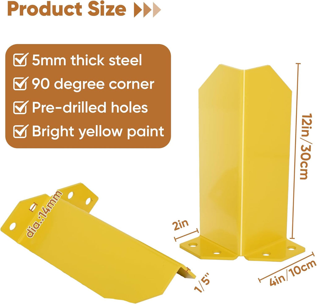 Nisorpa Pallet Rack Post Protectors, 12" Pallet Racking Guards with Hardware L Shape Safety Yellow Pallet Edge Protectors Set of 2