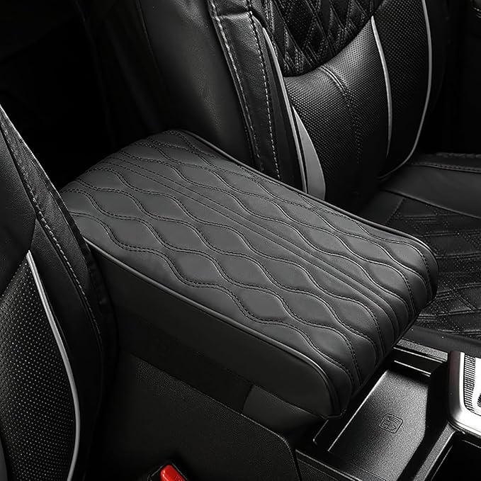 Leather Car Armrest Box Pad for Tesla Cybertruck 2023 2024, Memory Foam Car Center Console Cover Comfort Waterproof Arm Rest Cushion Pad Universal Accessories,A/Black