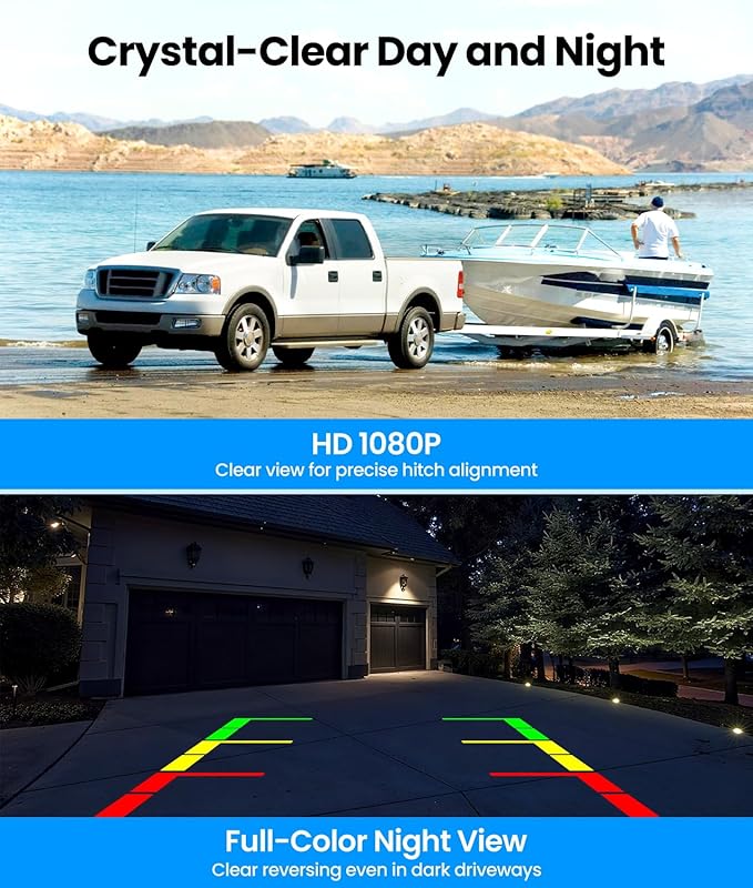 AUTO-VOX Solar Wireless Backup Camera: 7.2" HD Split-Screen DVR Recording, Dual Antenna Signal Upgrade, 3-Minute Easy Install, 1080P Color Night Vision Back Up Camera for Car, Truck, Camper, Trailer