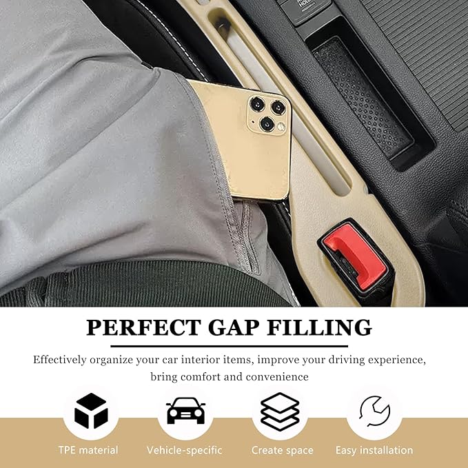 2 PCS Car Seat Gap Filler Organizer, Multifunctional Gap Fillers Between Seat and Center Console, Recessed Storage Organizer Stop Things from Dropping for Car Truck SUV (Beige)