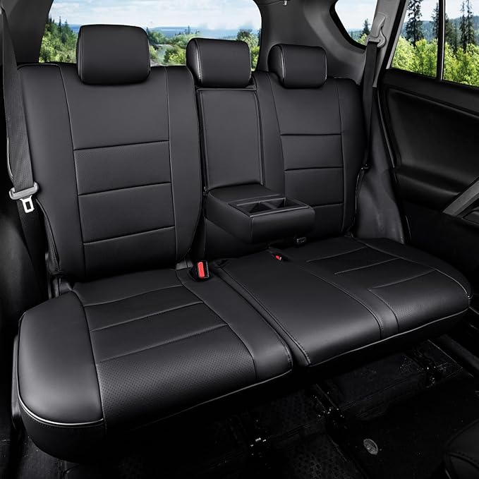 HKZ Fit RAV4 Car Seat Cover Set for 2013 2014 2015 2016 2017 2018 Toyota RAV4 LE Gasoline Version Only-Leather(Black)