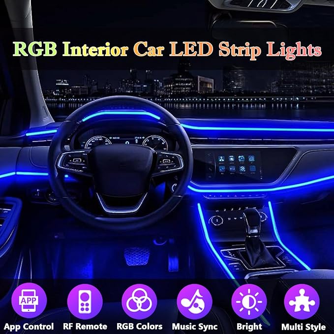 DEHERANE Interior Car LED Strip Lights, RGB 6 in 1 Ambient Lighting Kit with 315 inches Integrated Fiber Optic, 16 Million Colors Car Interior Lights with Wireless APP& Remote Control, Sync to Music