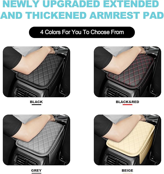 Center Console Cover Fit for Kia Sorento 2003-2025 with 2 Storage Bags Waterproof Leather Quilted Pattern Car Armrest Cover Cushion Anti - Slip(Grey&White Line)