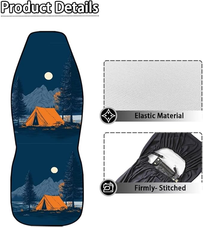 BIGCARJOB Quiet Night Car Seat Covers Set for Front Only Car Interior Accessories Cute Seat Protector for Cars Saddle Blanket Fit Most Vehicle Cars Sedan