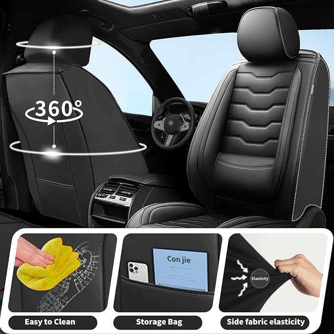 Fit Sentra Car Seat Covers Compatible with Nissan Sentra 2001-2025 2026 - Premium Leather， Waterproof Breathable， All-Weather Seat Cushion Protecto&Airbag Compatible (2 Front Seat Black)