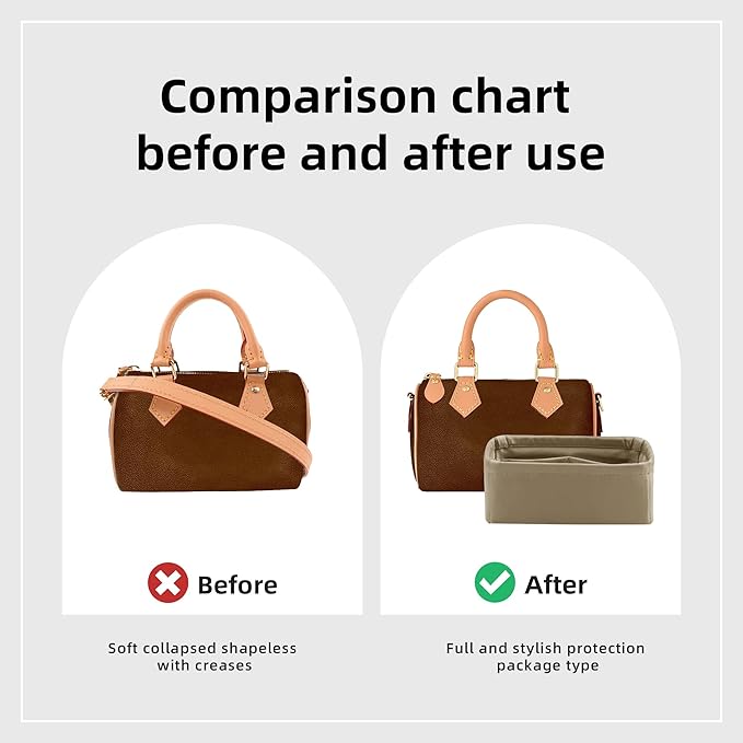 DGAZ Silk Purse Organizer Insert Fits LV Speedy 16/20/25/30/35/45 bags，Silky Smooth Bag Organizer，Luxury Handbag & Tote Shaper（Etoupe grey，SP16）