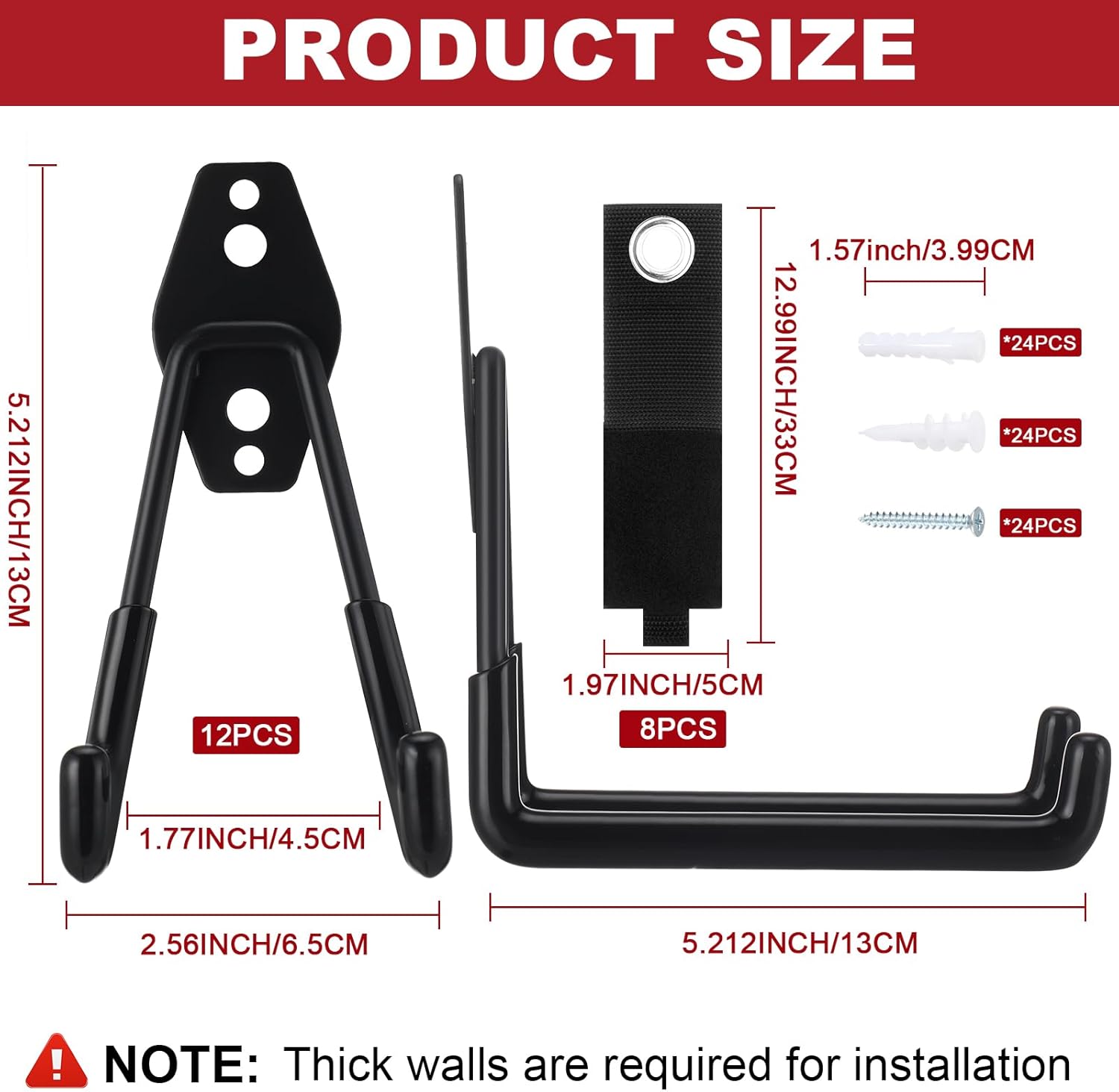 Landhoow 20 Pack Garage Hooks Set Include 12 Pcs Steel Garage Hooks Heavy Duty and 8 Pcs Extension Cord Organizers Utility Wall Mount Storage Hanger for Hanging Bike Garden Lawn Tool Ladder (Black)