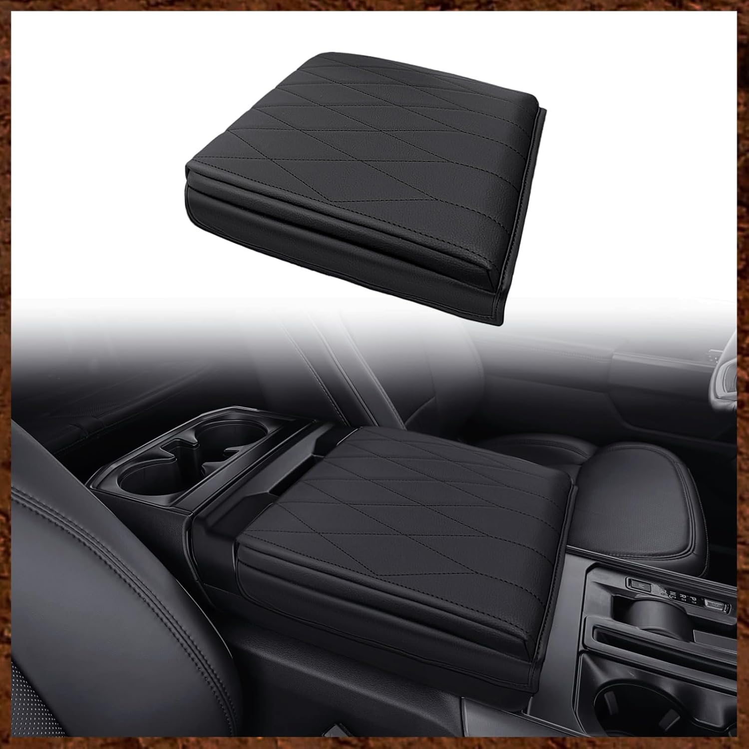 Muslogy Center Console Armrest Cover Compatible with Ford F-150 F150 2021-2025 Comfort Armrest Pad Arm Rest Cushion Vegan Leather Protector 1-Inch Extra Thick(WorkSurface ONLY)