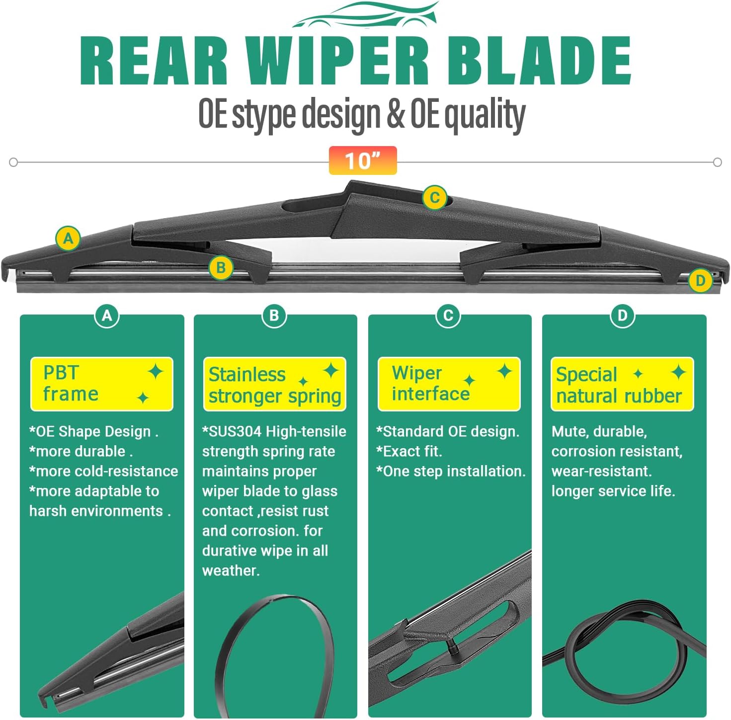 24" 24" 10" Windshield Wiper Blades Replacement for Toyota Sequoia 2023 2024 Premium All Weather Front Rear Wipers Set - OEM Quality (Pack of 3)