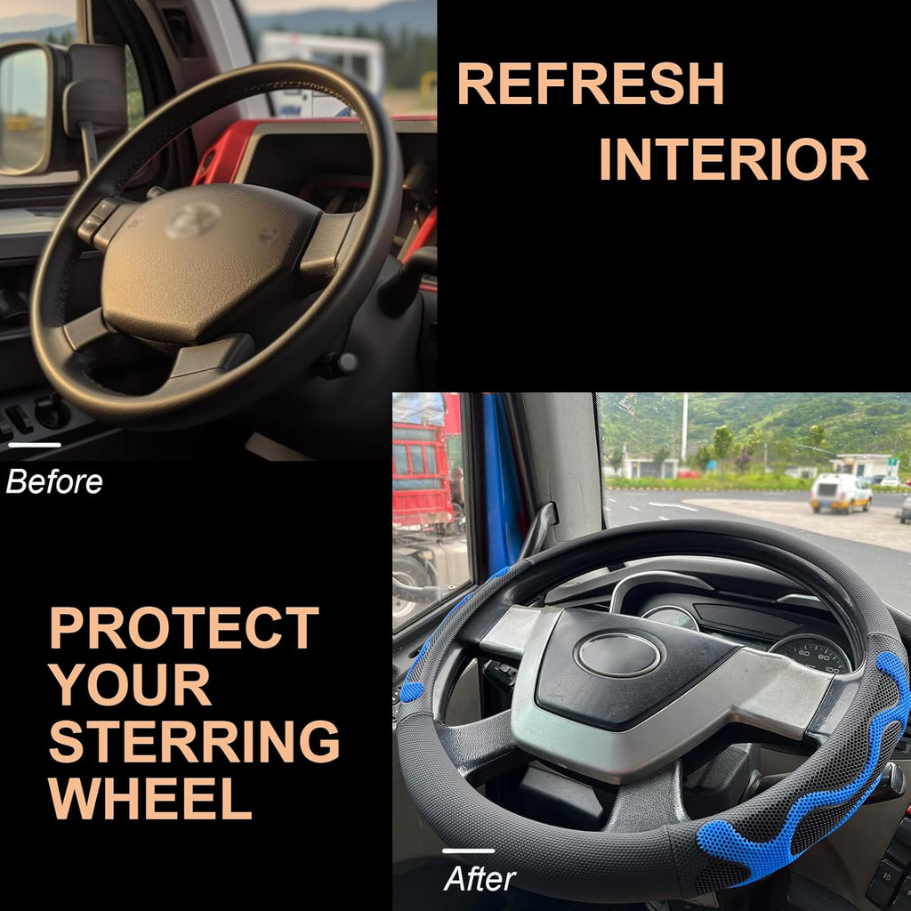 PINCTROT XL Size 17.5-18 Inch Comfy Grip Steering Wheel Cover for Semi Truck, Fits RV, Big Rig Trucker, 18 Wheeler and Classic Cars, Anti-Slip Design 17.5-18 Inch(Silicone Blue)
