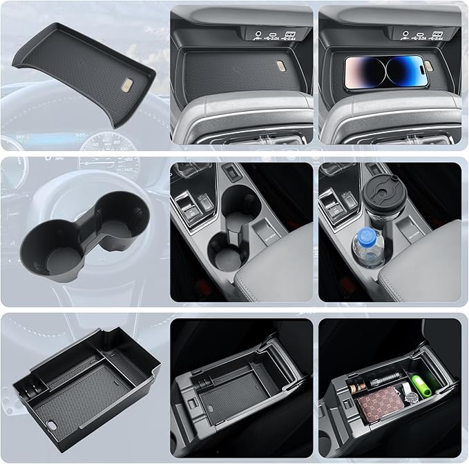 BIBIBO 3Packs 2024 2025 2026 Crosstrek Center Console Organizer for 2023-2026 Subaru Crosstrek&2024+Subaru Impreza Console Trays+ Insert Cup Holder& Wireless Charging Mats Crosstrek 2024 2025 2026