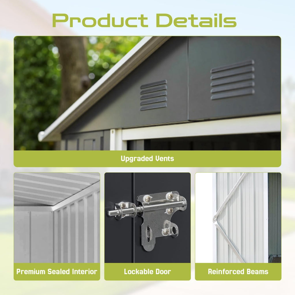 10' x 8' XL Outdoor Storage Shed, Sturdy Metal Building w/Lockable Doors for Garden, Backyard, Poolside and Lawn, Brown+White