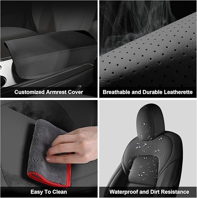 AOMSAZTO Car Seat Cover for Tesla Model Y 2020 2021 2022 2023 2024 2025 - Full Set Faux Leather Seat Covers (Black)