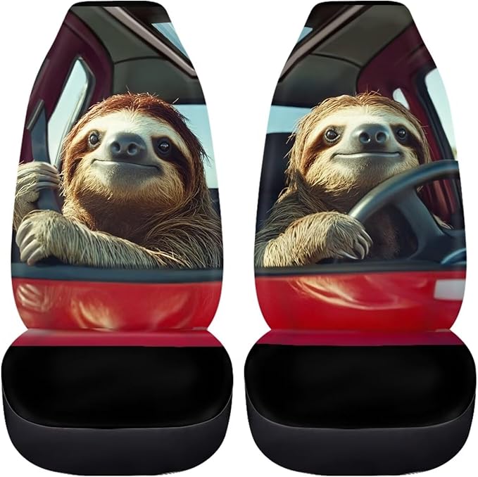 Cute Sloth Car Front Seat Cover Set Soft Decorative Driver Seat Cover Seat Cover for Full Back and Seat for SUV Vans Sedans Trucks
