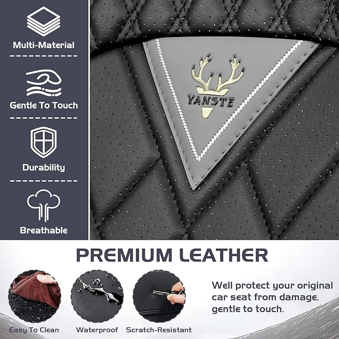 Truck Seat Covers for Ford Ranger 2019-2026, Waterproof Premium Leather Full Coverage Car Seat Cover, Muscle Sport Style Auto Interior Seat Cover Sets (Front Set/Gray Black)