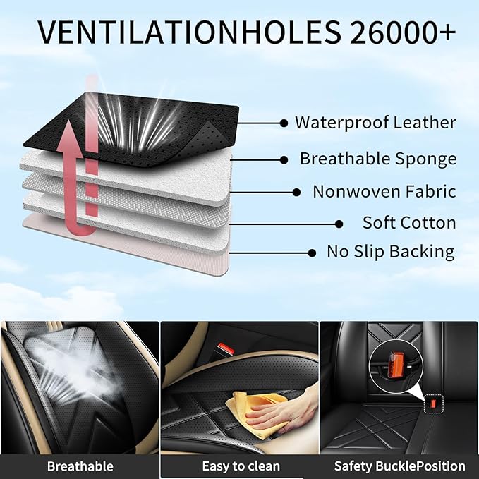 CX-3 Car Seat Covers Fit for Mazda CX-3 2016-2021, Full Coverage Premium Leather Waterproof Breathable Seat Covers, Automotive Seat Protectors, Airbag Compatible(Full Set Seats, Black Beige)