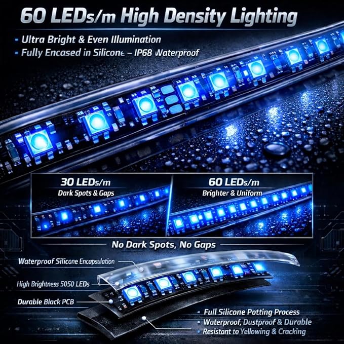 12V Marine Boat LED Light Strip Super Bright, 2 Pack 4FT IP68 Fully Waterproof RV Front Cap Lights, Golf Cart Underglow Roof Lights Strip for Truck ATV UTV SUV Car Pickup Trailer, Cuttable, Blue