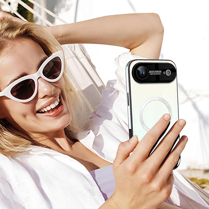 Guppy Compatible with iPhone Air Magnetic Case, with Full Camera Lens Protector [Compatible with MagSafe] Scratch Resistant Gradient Glass Back Cover Phone Case-White