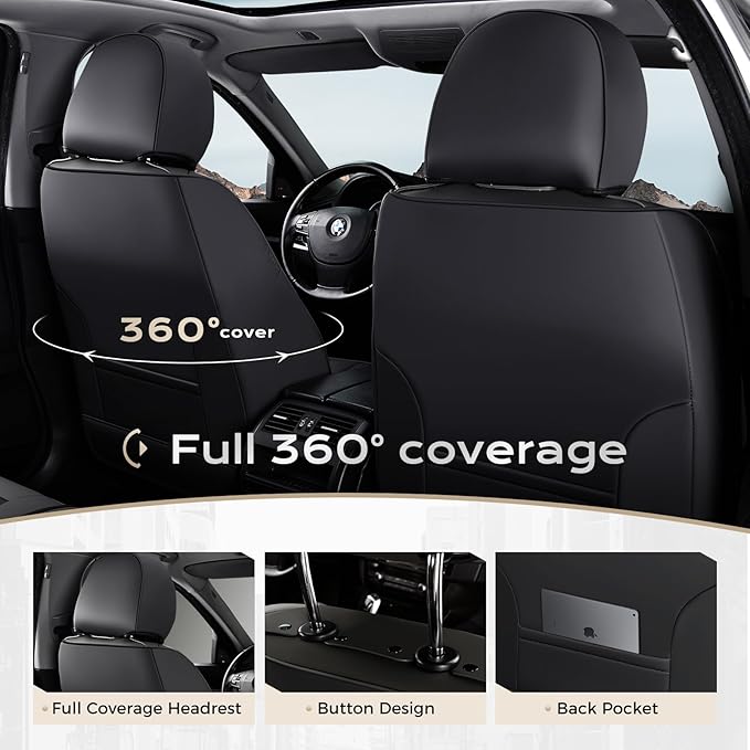 Coverado Car Seat Cover, Cover for Cars Full Seat, Premium Leather, Universal Fit Waterproof Seat Protectors, Car Seat Cushion Non-Slip for Most Cars-BlackGray