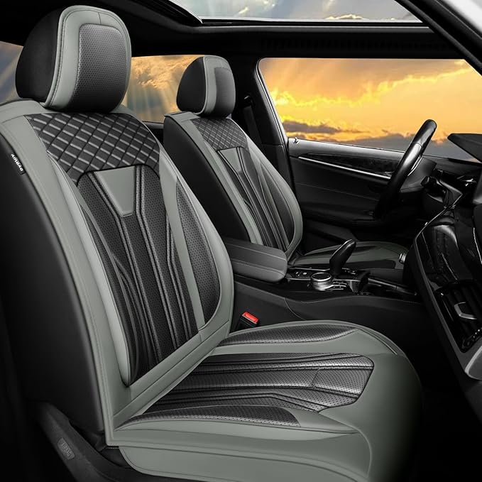 Fit Sonata Car Seat Covers Premium Leather for Hyundai Sonata 2007-2025 2026. Waterproof， Breathable, Scratch-Resistant & All-Weather Seat Cushion Protector（Full Set,Gray&Black