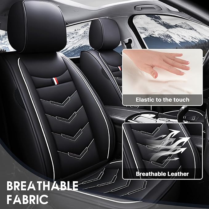 Car Seat Cover 7 Seats for Toyota Highlander 2001-2025, Waterproof Durable Premium Leather Car Seat Protector, Comfortable Anti-Slip Stylish Sport Seat Cover(7 Seats Standard,Black White)