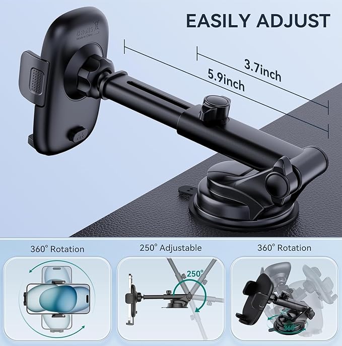 Phone Holders for Car, [Super Suction Cup] Car Phone Mount for Dashboard Windshield & Air Vent, Universal Car Accessories for iPhone 17/16/15, Samsung Galaxy, Most 4-7” Smartphones