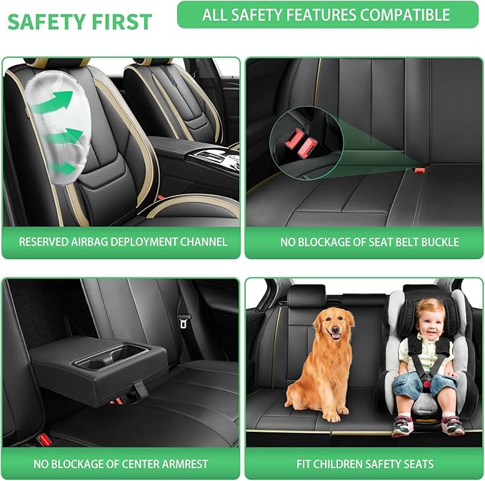 Fit Prologue Car Seat Covers for Honda Prologue 2024 2025 2026-Upgraded Premium Waterproof & Breathable Leather,Airbag Compatible,All-Weather Seat Cushion Protector,Full Set,Black-Beige