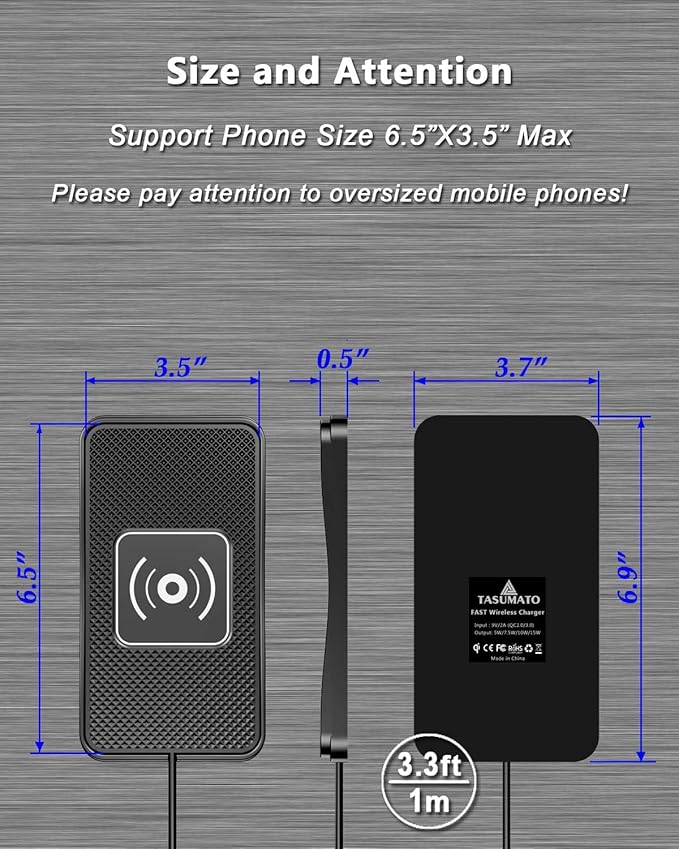 Wireless Phone Charger Qi Car Charging Pad Fast 15W 10W 7.5W Charger Adapter Mat for iPhone 14 13 Mini Pro Max 12 11 Plus 8 X XR Xs Airpods Android Samsung Note 20 Galaxy Buds S10 S20 S21 S22 S23 S24