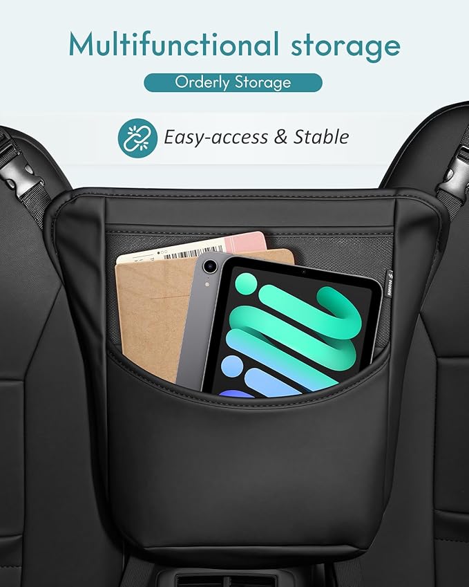 FLORICH Hanging Organizer Storage Between Seats, Premium Leather Headrest Hanging Storage Bag Front Seats, Barrier of Backseat Pet Kids